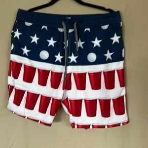 Red Solo cup shorts/swim shorts, size L